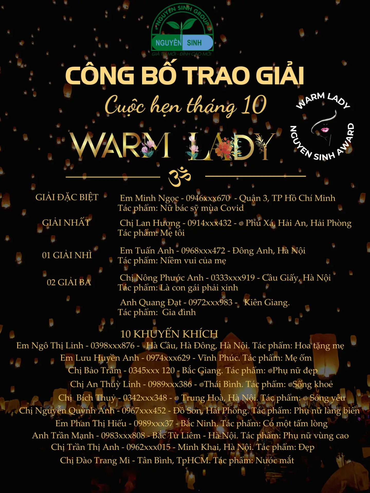 CÔNG BỐ TRAO GIẢI CHƯƠNG TRÌNH “CUỘC HẸN THÁNG 10 – WARM LADY”